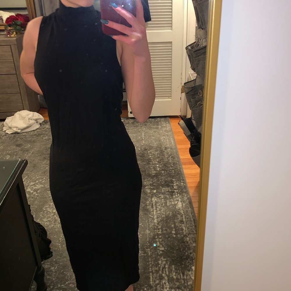 Black Sleeveless Turtleneck Full Length Dress
